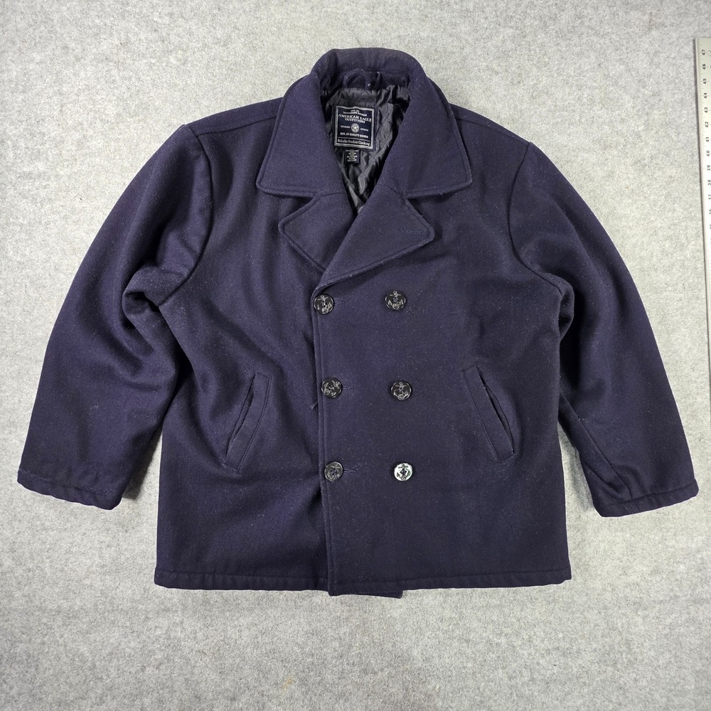 American Eagle Double Breasted Pea Coat Mens XL Dress Button Wool Blend Navy